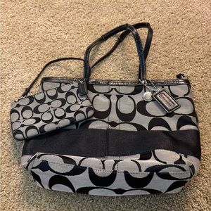 COACH Black and Gray Designer Tote Bag and wristlet